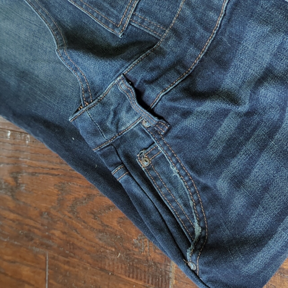 FREE PEOPLE I Slim/Skinny Fit Dark Blue Denim Jean Century Overalls, 26 - Picture 6 of 15